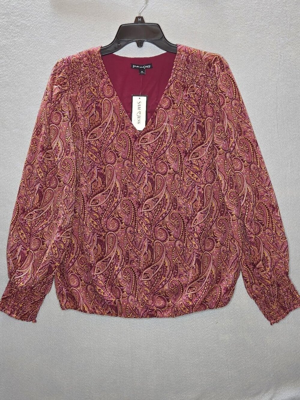 Sam and Jess Blouson V-Neck Top Medium - Crisp Merl